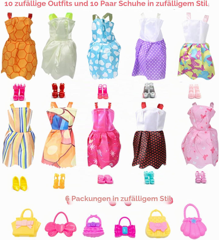 Kleiderschrank mit Puppe mit Kleidung Set，mit Puppe Prinzessin，Kleidung，Kleider，Schrank，Schuhe，Puppe