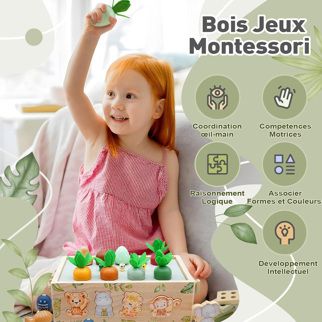 Montessori Spielzeug ab 1 Jahr, Motorikwürfel Aktivitätswürfel aus Holz 9 in 1, Safari Motorikspielz