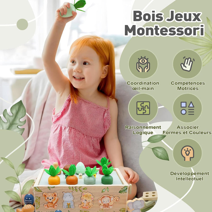 Montessori Spielzeug ab 1 Jahr, Motorikwürfel Aktivitätswürfel aus Holz 9 in 1, Safari Motorikspielz