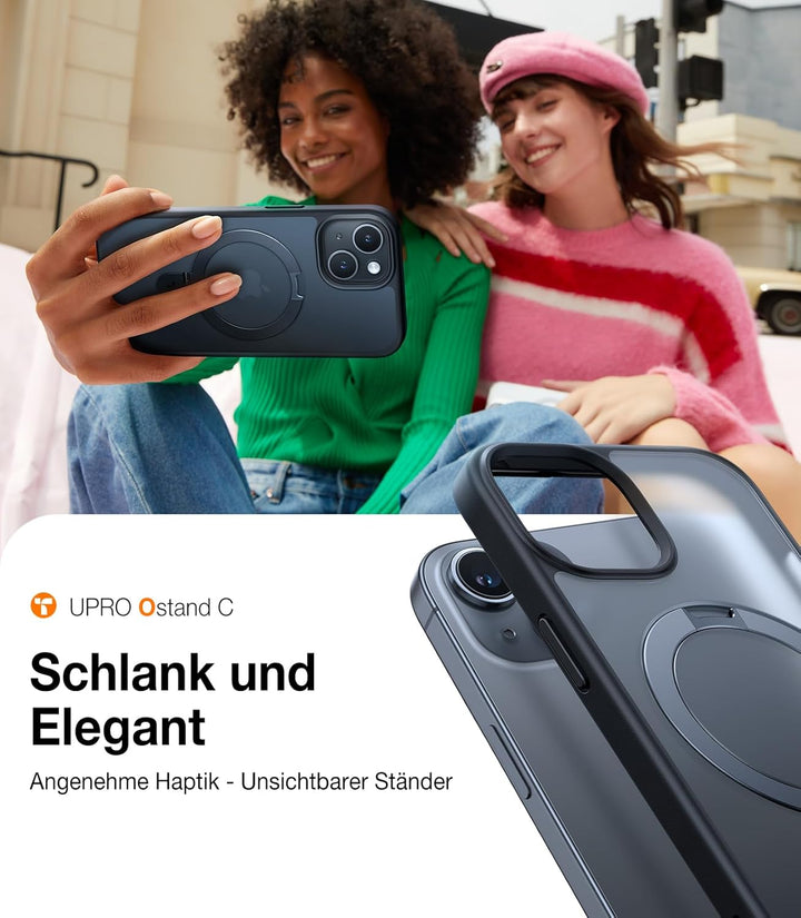 TORRAS Ostand All-in-One für iPhone 15 Hülle für MagSafe (Nr.1 Magnetkraft, Unsichtbarer Ständer, Mi