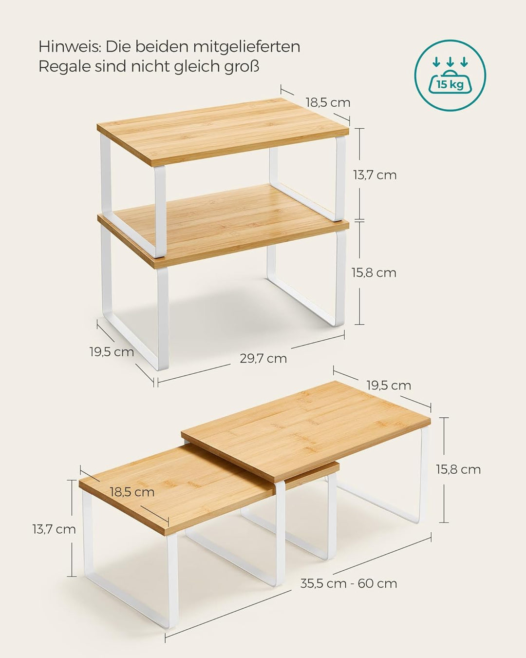 SONGMICS Gewürzregal, 4er Set, Küchenregal, Küchen-Organizer, erweiterbar, Gewürzhalter, stapelbar,