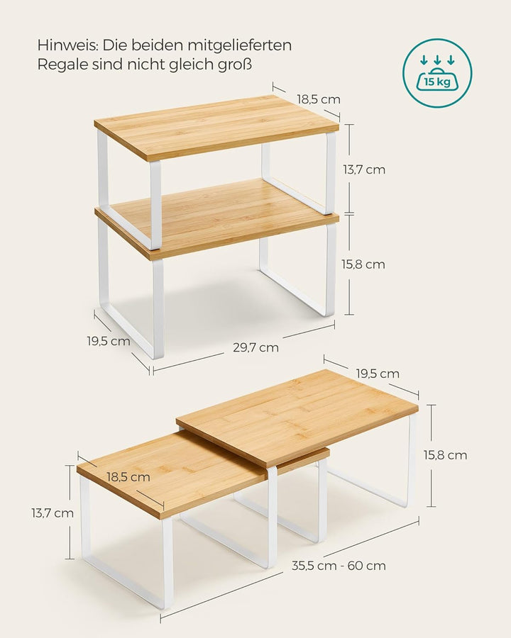 SONGMICS Gewürzregal, 4er Set, Küchenregal, Küchen-Organizer, erweiterbar, Gewürzhalter, stapelbar,