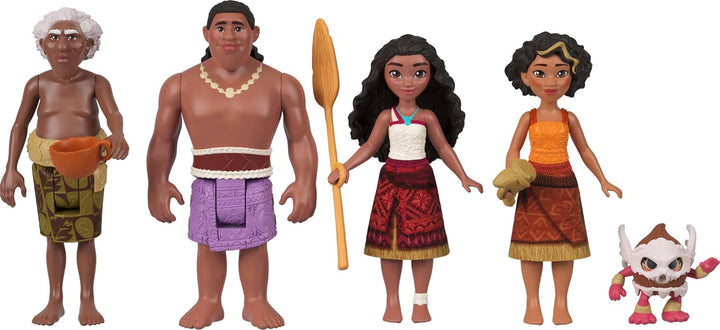 Mattel Disney Moana 2 Spielzeuge, Moanas Kanu Crew Spielset mit 5 kleinen Puppen in charakteristisch