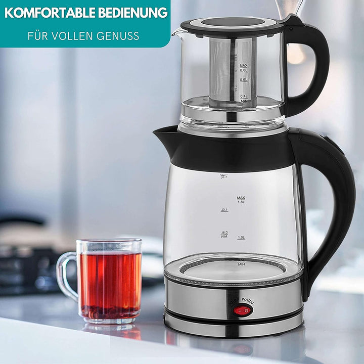 Teekocher | 100% BPA-Frei | Sicherheitsglas | Kalkfilter | 2200 Watt | Überhitzungsschutz | Tee | |