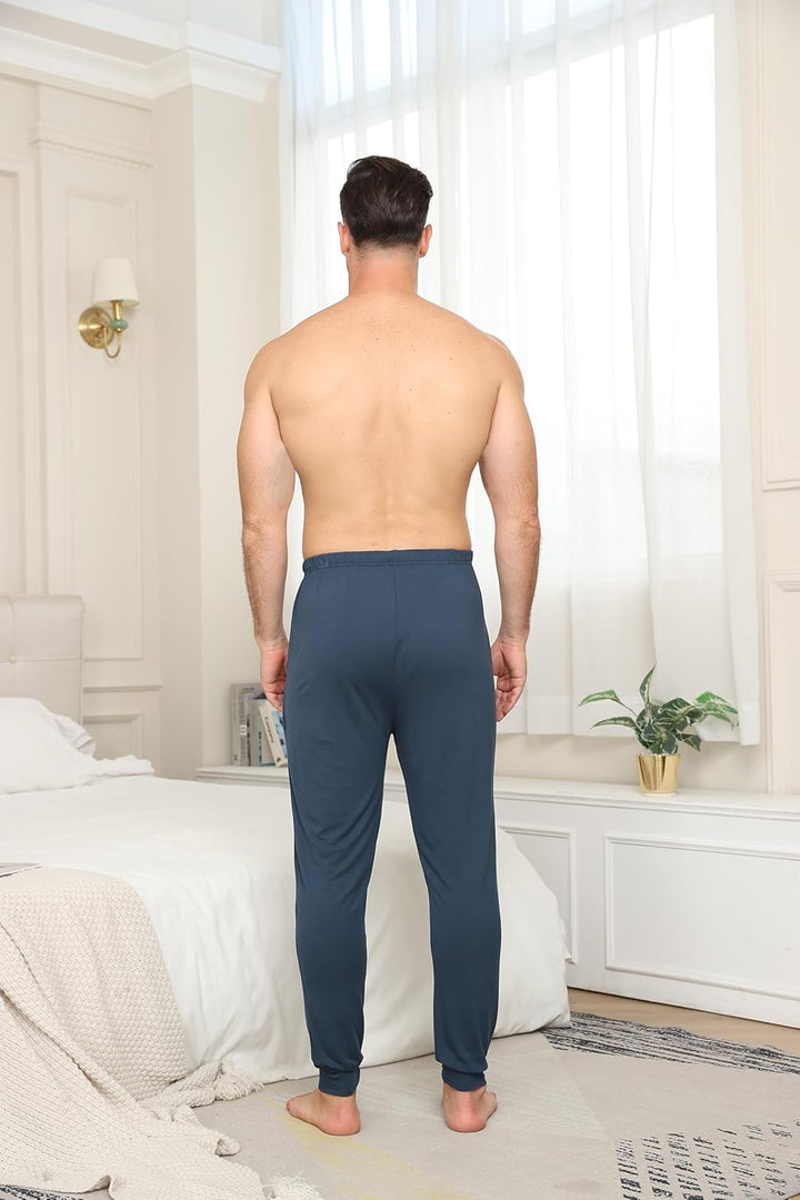 MoFiz Herren Schlafanzughose Lang Weiche Pyjamahose Schlafhose Weite Loungewear M 2 Pack- A (Bündche