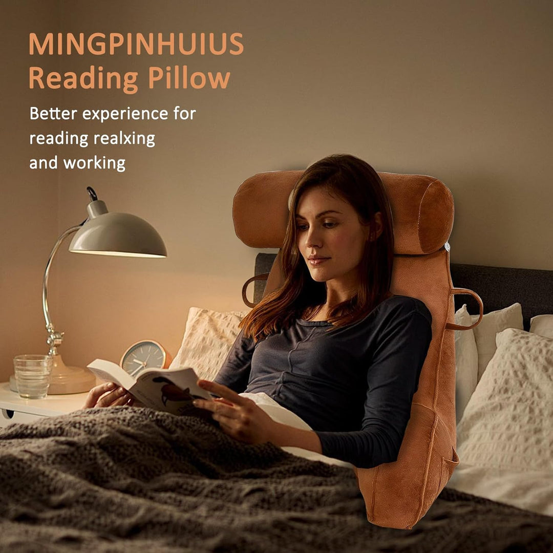 MINGPINHUIUS XL Lesekissen für Bett und Sofa mit Abnehmbarer Nackenrolle, Ideal Erwachsenen Rückenki