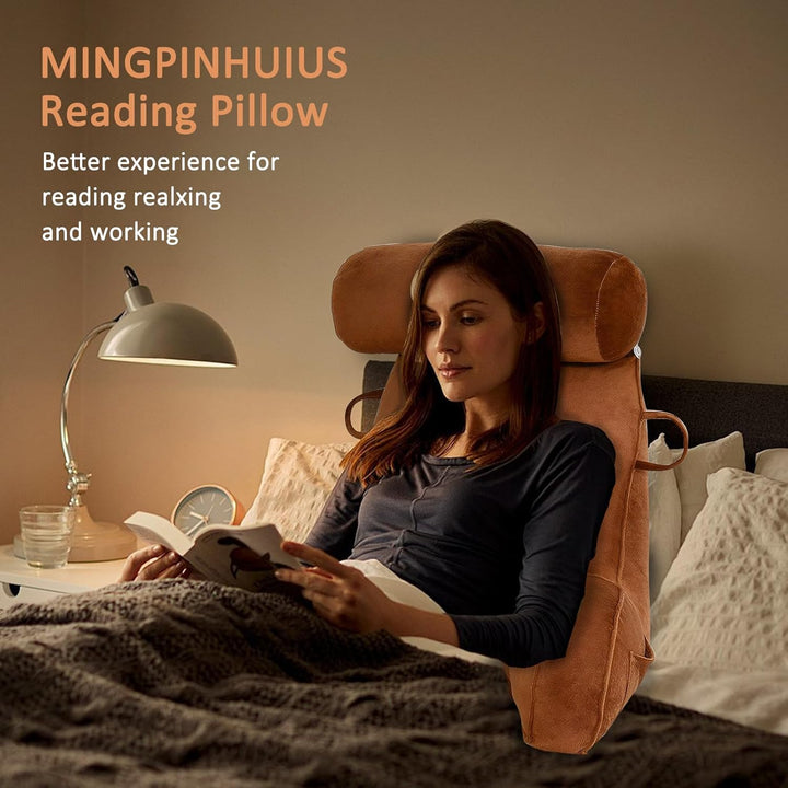 MINGPINHUIUS XL Lesekissen für Bett und Sofa mit Abnehmbarer Nackenrolle, Ideal Erwachsenen Rückenki