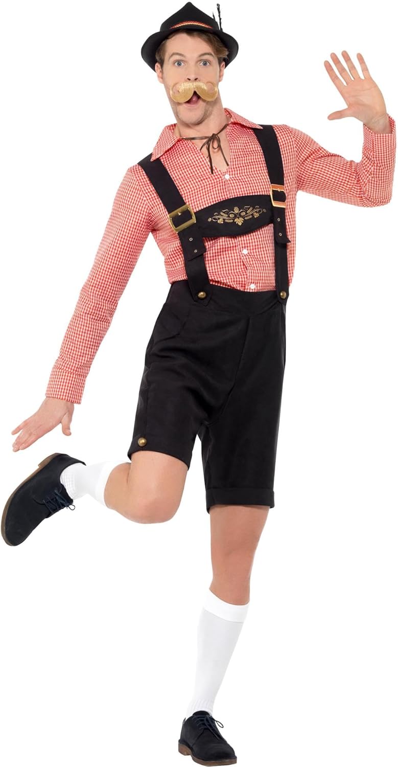 Smiffys Bierfest Kostüm Rot mit Hemd &amp; Lederhose Oktoberfest Fasching Erwachsene Dress Up Kostüme X-