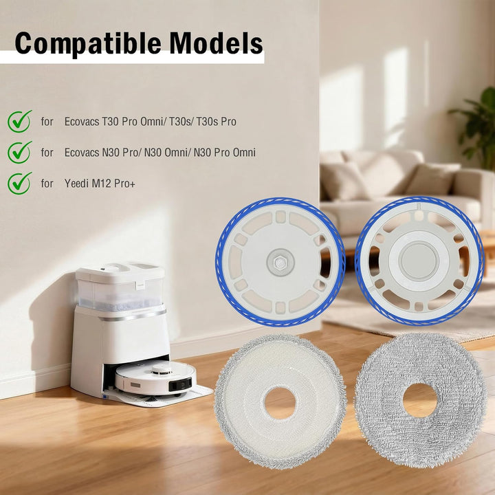 4 Wischtücher mit 2 Ersatzhalterung Zubehör für Ecovacs Deebot T30 Pro Omni/ T30s/ T30s Pro/ N30 Pro