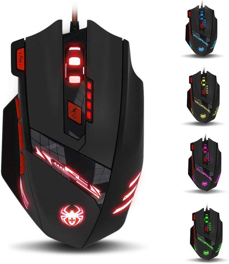 zelotes T90 Gaming Maus 9200 DPI, 8 Programmierbare Tasten, Multi-Modi LED, USB Gaming Maus, Gewicht