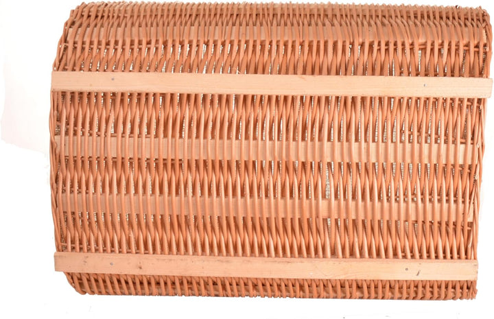 Kaminholzkorb XXL - 60 x 44 cm aus Weide mit Holzleisten und Jute-Einlage – Handgeflochtener Brennho
