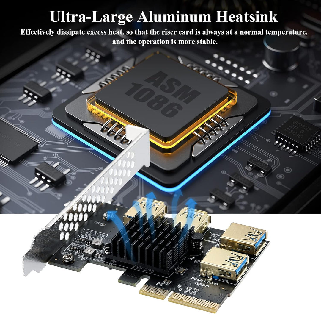 MZHOU PCIe 1 bis 4 PCI Express Riser Card – PCIE Riser 4X auf 16X Splitter Riser Card – USB 3.0 Konv