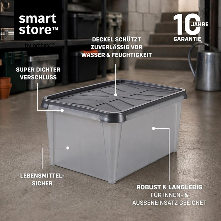 SmartStore Aufbewahrungsbox mit Deckel 50 L wasserdicht Plastik – 4er-Set – mattiert - ineinander &