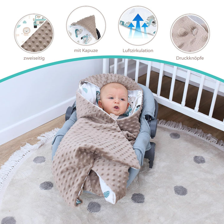 Einschlagdecke Babyschale Decke Kinderwagen 90x90cm - universal Baby Babydecke für Buggy Autositz Wi