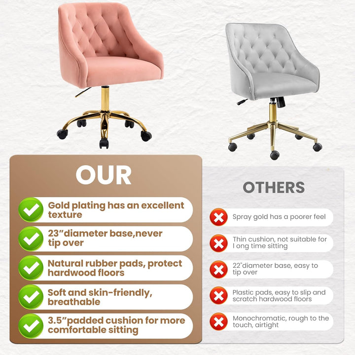 Homeoffice Bürostuhl aus Samt, ergonomischer Schreibtischstuhl höhenverstellbar, Drehstuhl mit Rolle