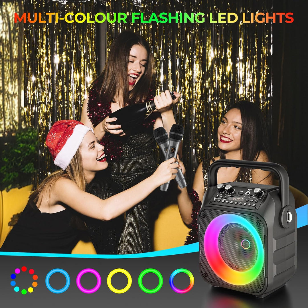 Karaoke Maschine Ankuka Karaoke Anlage mit 2 Mikrofonen Bluetooth Lautsprecher für Erwachsene & Kind