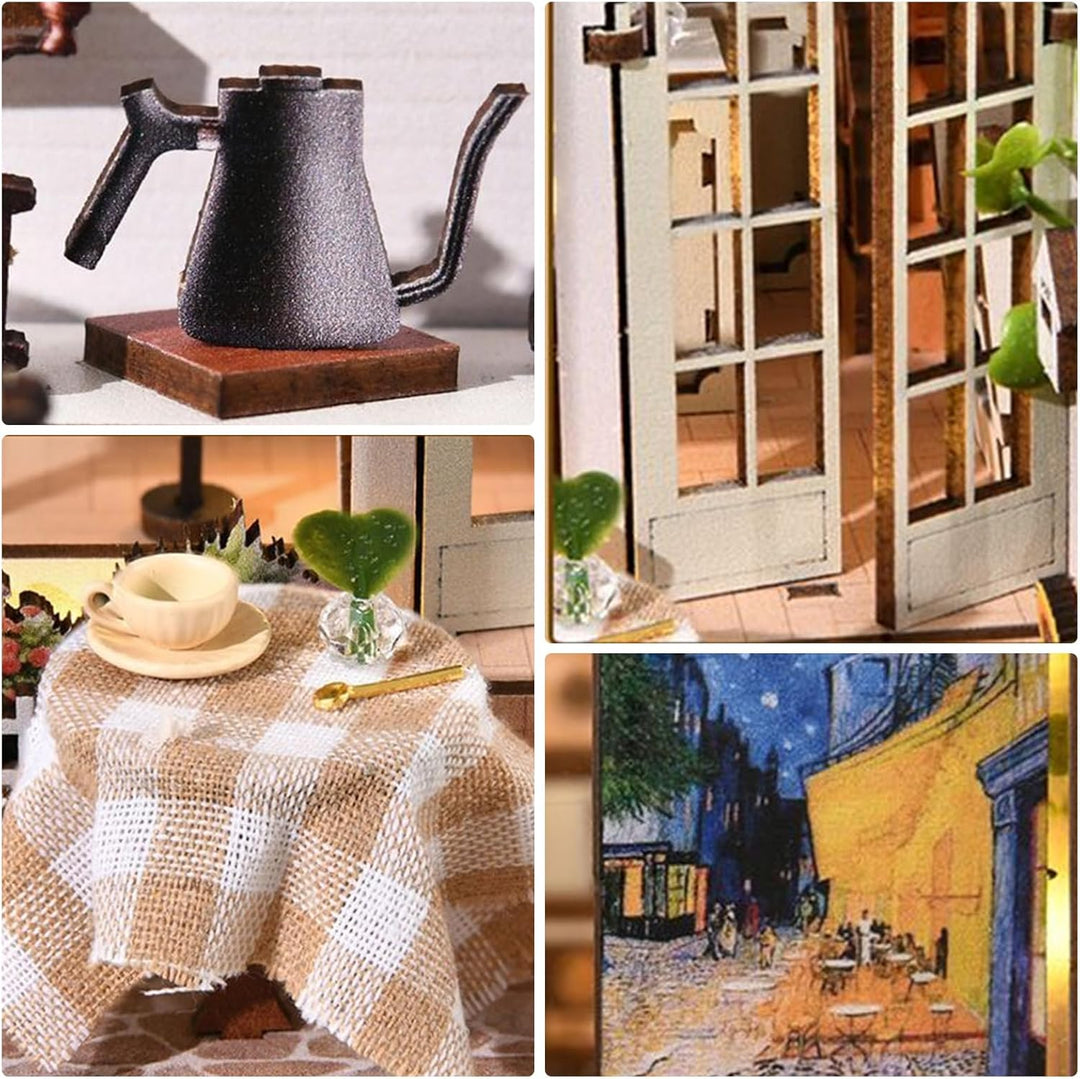 Book Nook Kit, Miniatur Puppenhaus Bücherregal-Einsatz mit LED-Beleuchtung, 3D Holzpuzzle DIY Modell