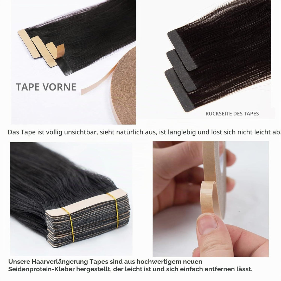 HotLulana Tape Extensions Echthaar Omber Off-Black Hellbraun Gemischt 20stück 40g 16zoll (40cm) 100%
