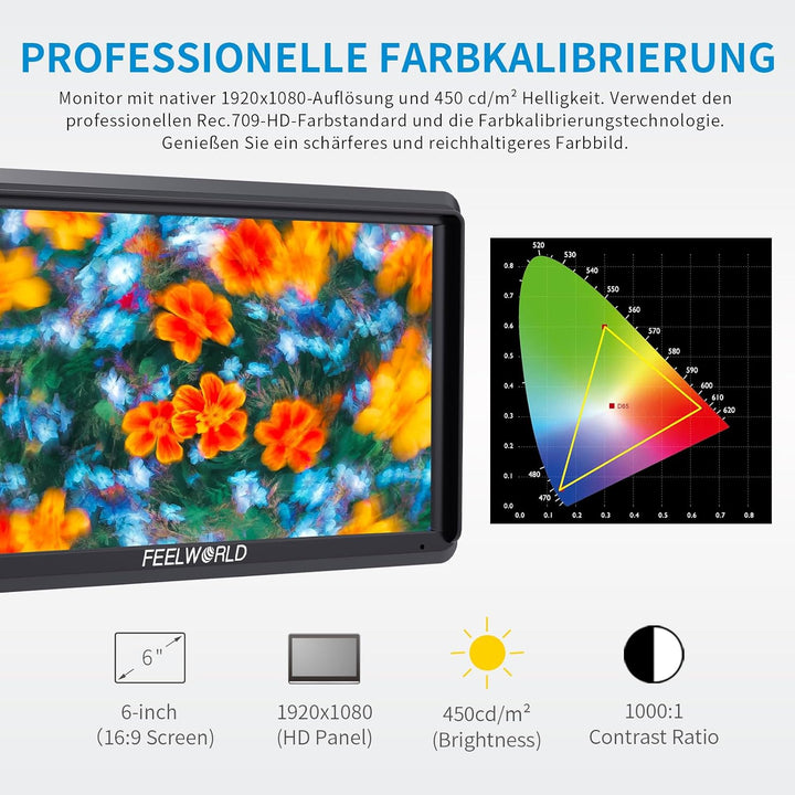 Feelworld S55 5.5 Zoll DSLR Kamera Field Monitor Small Full HD 3DLUT 1920x1152 IPS Peaking Focus Vid