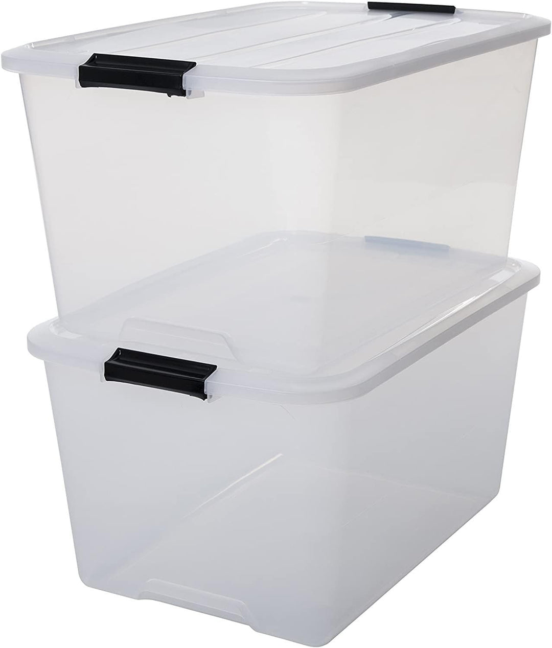Iris Ohyama, 2er-Set, Aufbewahrungsboxen, 45 L, mit Clips, stapelbar, Wohnzimmer, Schlafzimmer, Gara