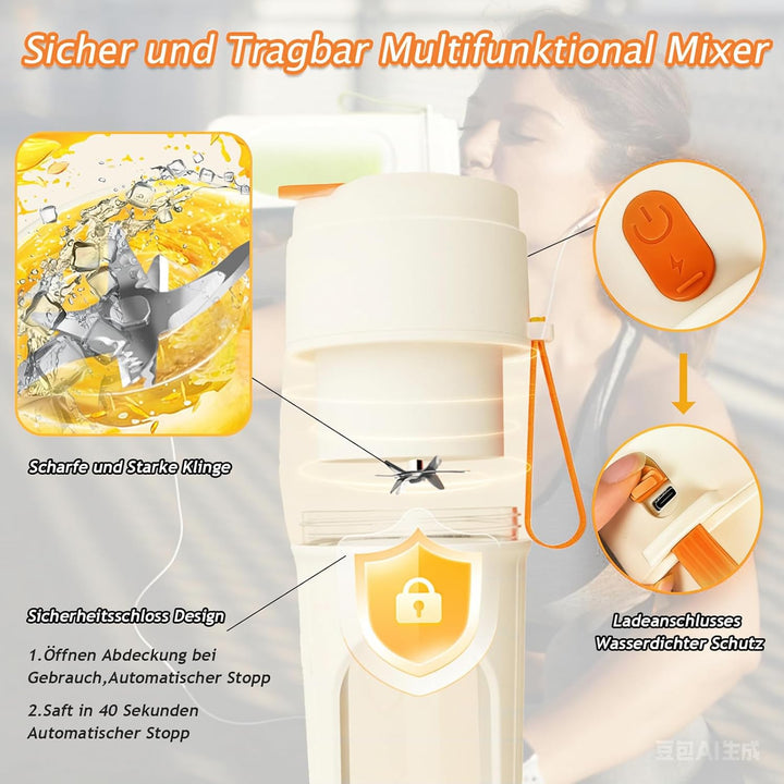 Tragbarer Mixer 450ml Smoothie Maker tragbarer persönlicher Mixer mit 12-Blatt-Edelstahlklinge Mini