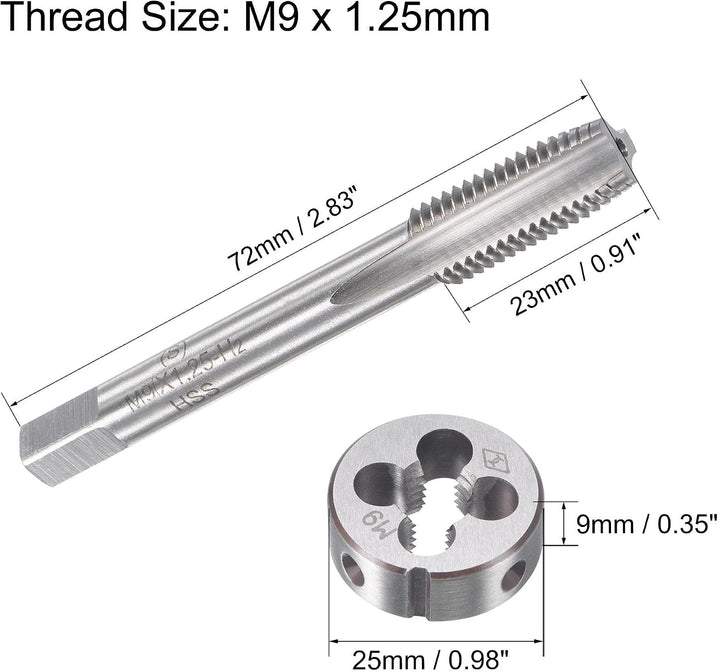 sourcing map Gewindebohrer Schneideisen Set M9 x 1,25mm, Gewindeschneider Schneideisen Set mit Legie