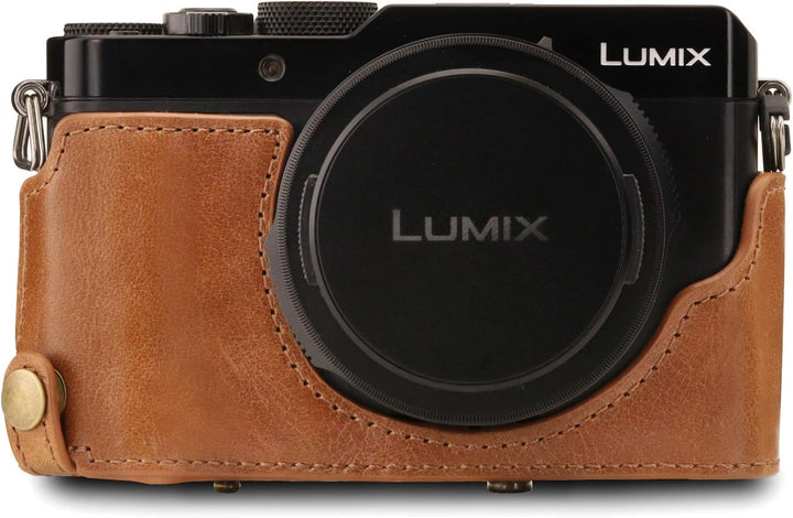 MegaGear MG1566 Panasonic Lumix DC-LX100 II Ever Ready Echtleder Kamera-Case mit Trageriemen - Braun