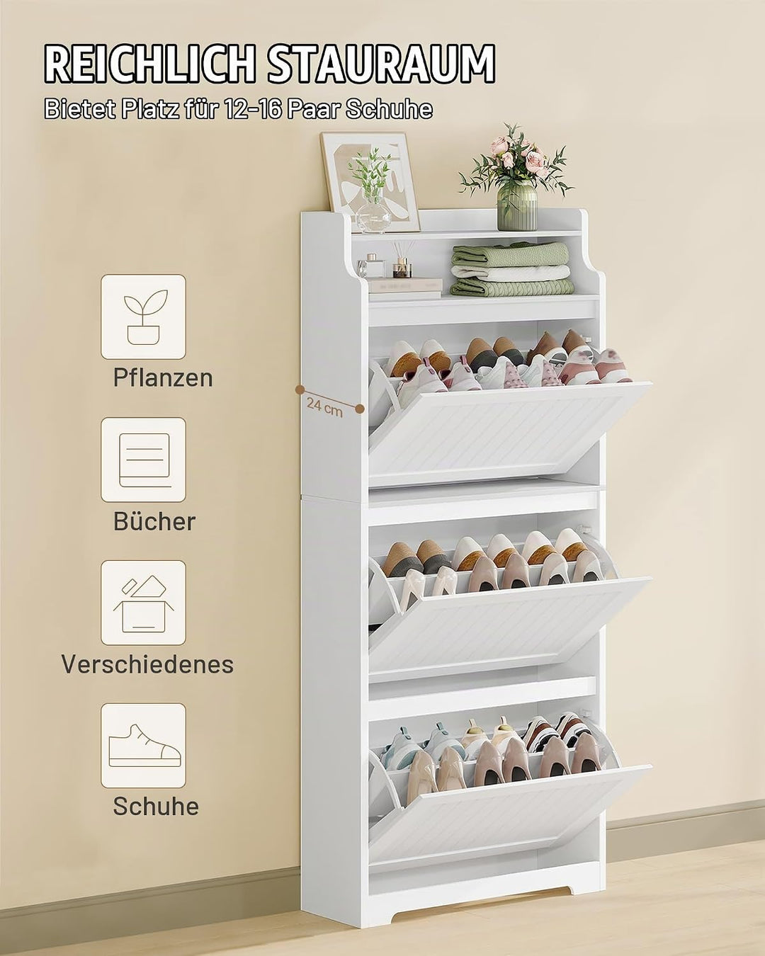 Hzuaneri Schuhschrank, Schuhregal Schuhkipper Schmal, Schuhkommode, Verstellbar, Schuhaufbewahrung f