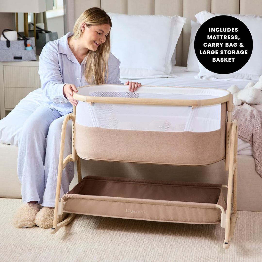 Ickle Bubba Bubba&Me Luxe Nachttisch Krippe - Co-Sleeper Babybett mit Rock oder Statischem Modus, ve