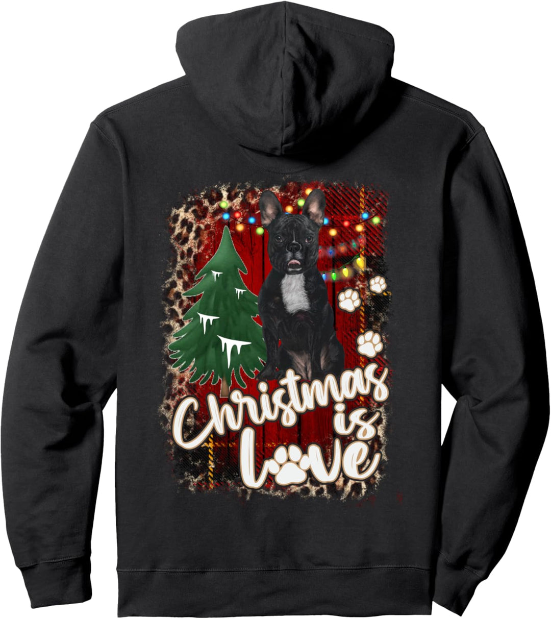 French Bulldog Christmas is Love French Bulldog Dog Pawprint Pullover Hoodie