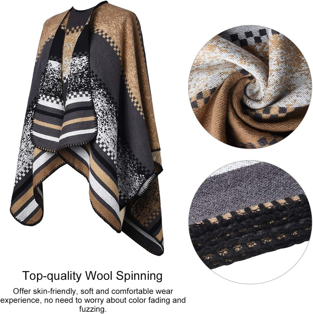 Winter Warme Poncho Schal Wrap - Herbst Open Front Cape Winddichte Strick Wolle Mantel Decke Kap-Sch