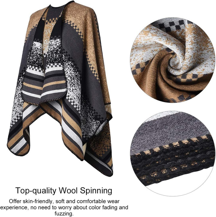 Winter Warme Poncho Schal Wrap - Herbst Open Front Cape Winddichte Strick Wolle Mantel Decke Kap-Sch