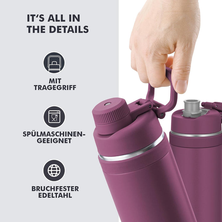 THERMOS ULTRALIGHT MAX Isolier-Trinkflasche lila matt 1,0l, Thermosflasche für Sport, 24h kalt &amp; 12h