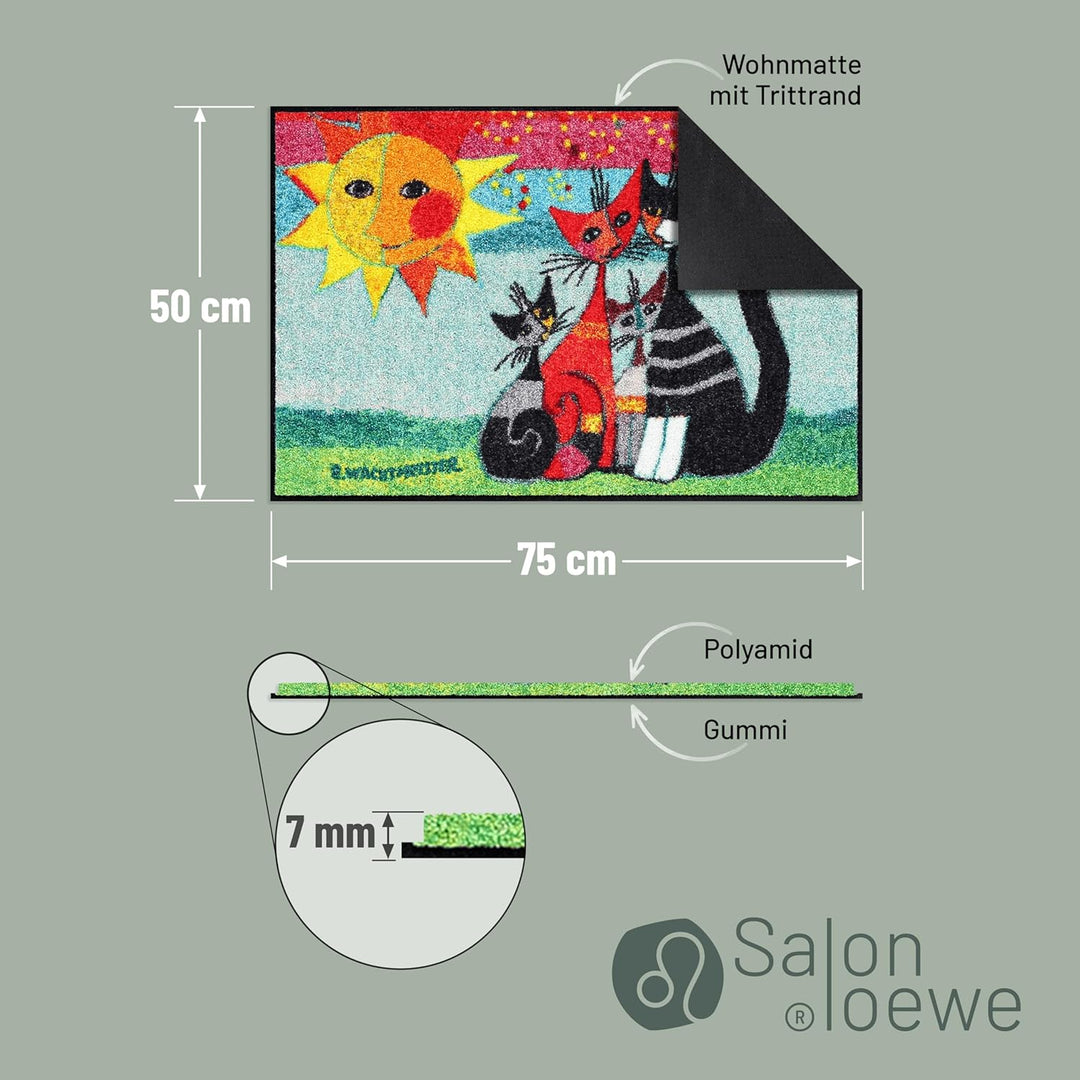 Salonloewe Rosina Wachtmeister Fussmatte waschbar Momenti 50x75 cm Eingangs-Matte Katzen bunt rutsch