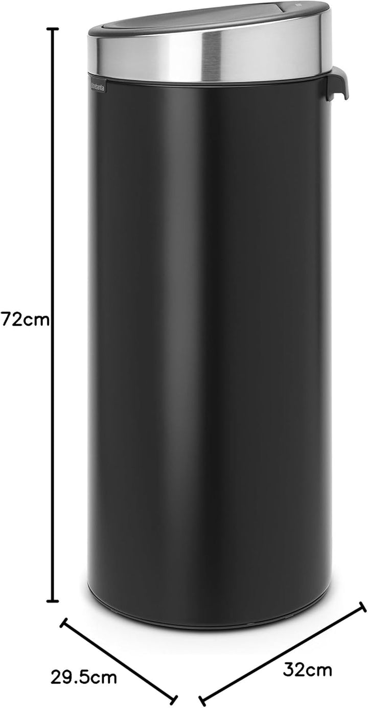 Brabantia Touch Bin New Mit Herausnehmbaren Kunststoffeinsatz, Matt Black/Matt Steel, 30 L