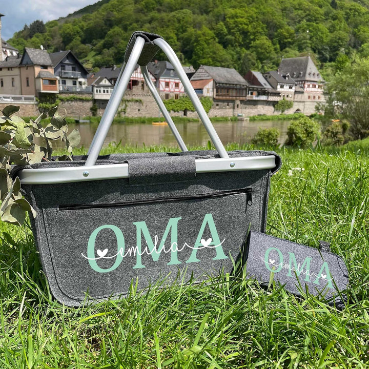 Einkaufskorb personalisiert Geschenk OMA MOM + Namen I Filzkorb Geburtstag Geburt Baby Kindernamen M