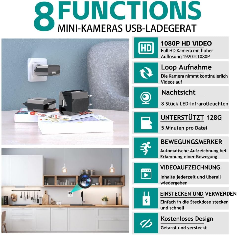 64GB Mini Kameras 1080P Tragbare Kleine Videokamera USB Mini Überwachungskamera mit Infrarot Nachtsi