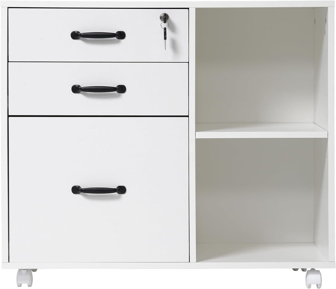 OC Orange-Casual Aktenschrank mit 3 Schubladen und 2 offenen Ablagen, Mobiler Druckertisch mit Rolle