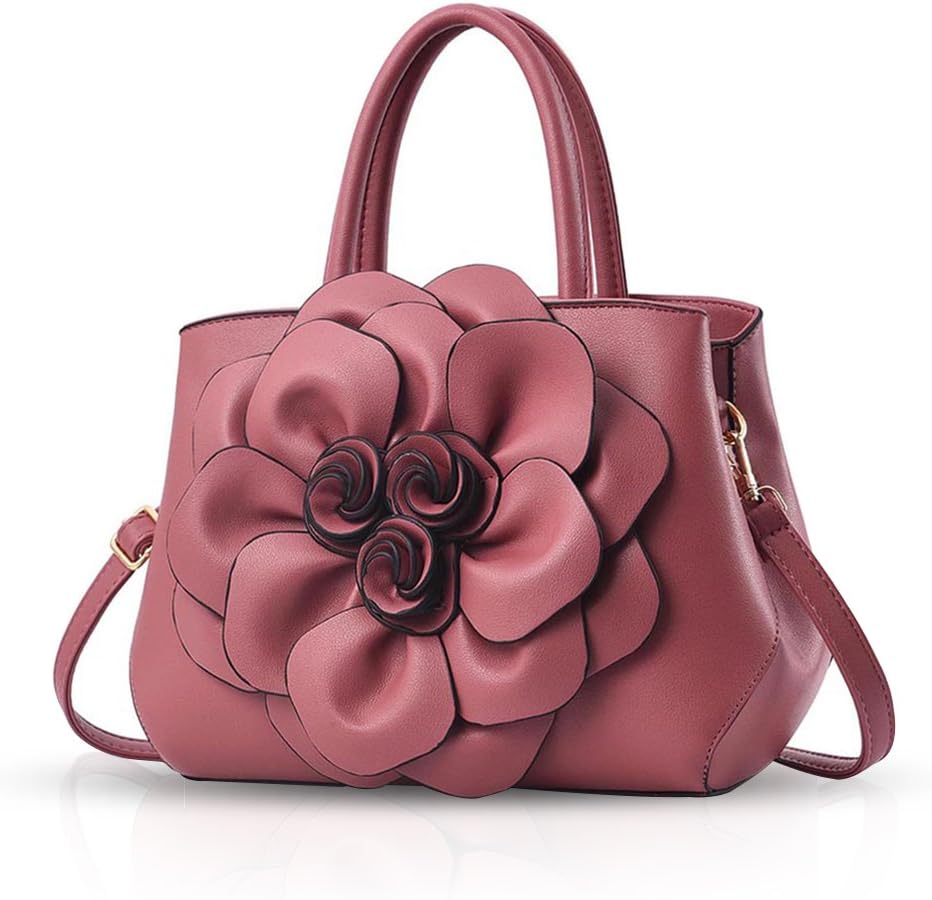 NICOLE & DORIS Modische Damen-Umhängetasche, Handtasche, Umhängetasche, Blumenmotiv Rosa, Rosa