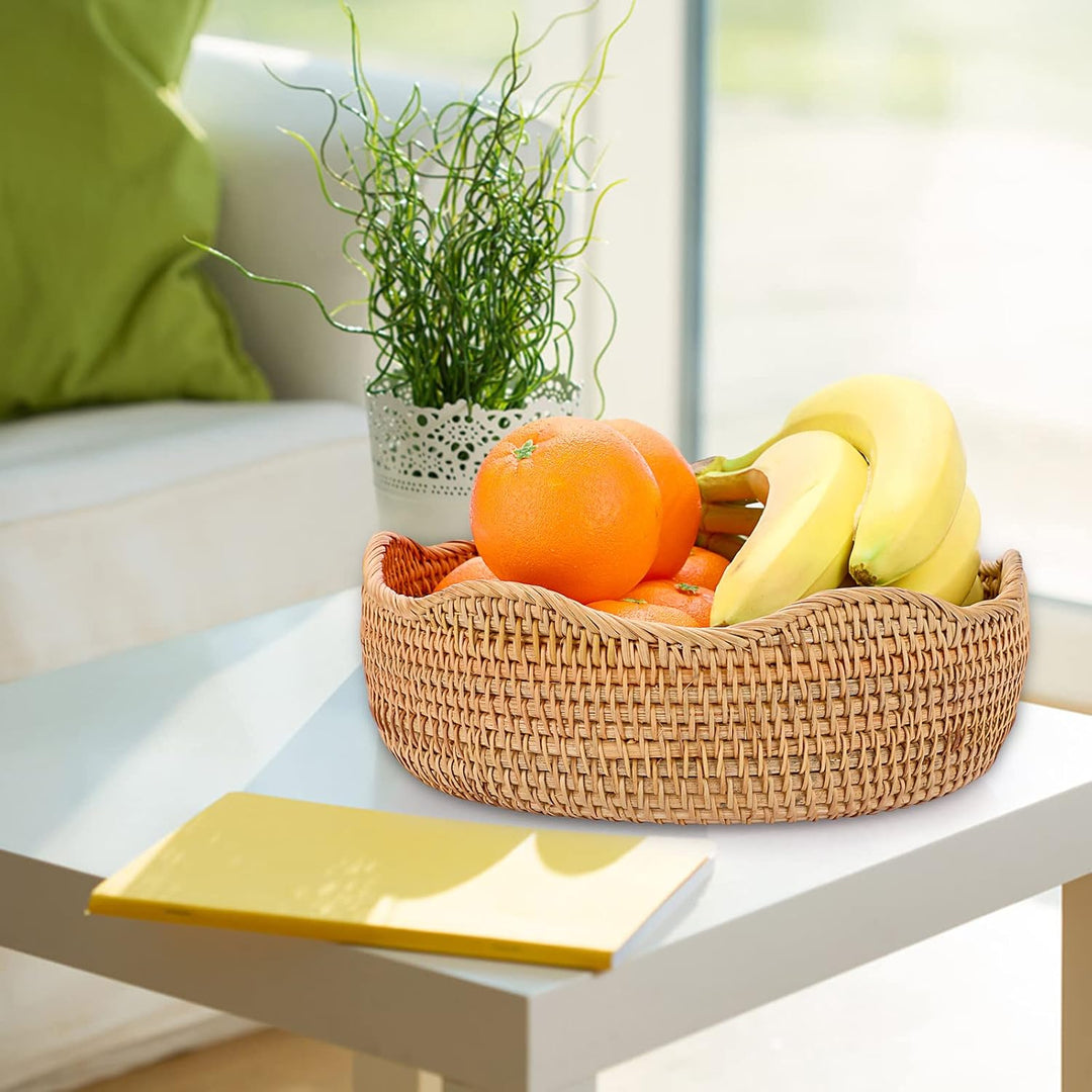 IGNPION Rattan-Aufbewahrungsschale aus gewebtem Obstkorb, rund, 26 cm, Brot-Servierkörbe, Snack-Eier
