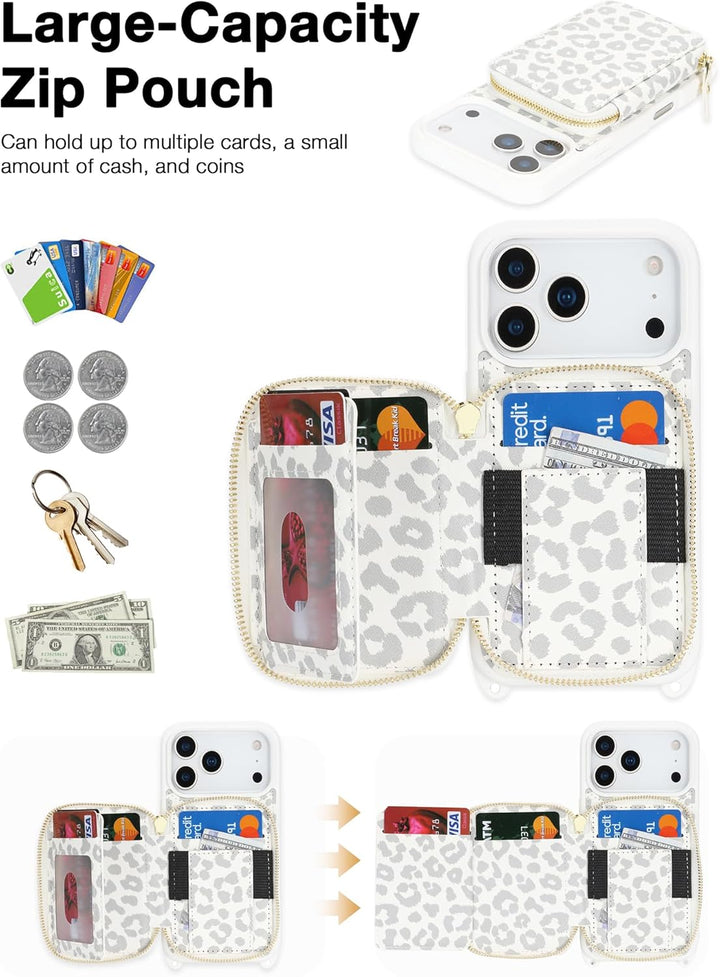 ELTEKER Handyhülle für iPhone 17 Pro Hülle mit Band Verstellbarem Schultergurt, Reissverschluss Geld