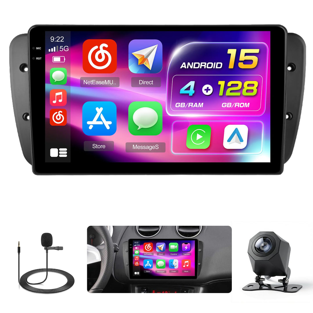 Hikity 4+128G Autoradio für Seat Ibiza 6J 2009-2013, 9" Bildschirm Radio mit Wireless CarPlay Androi