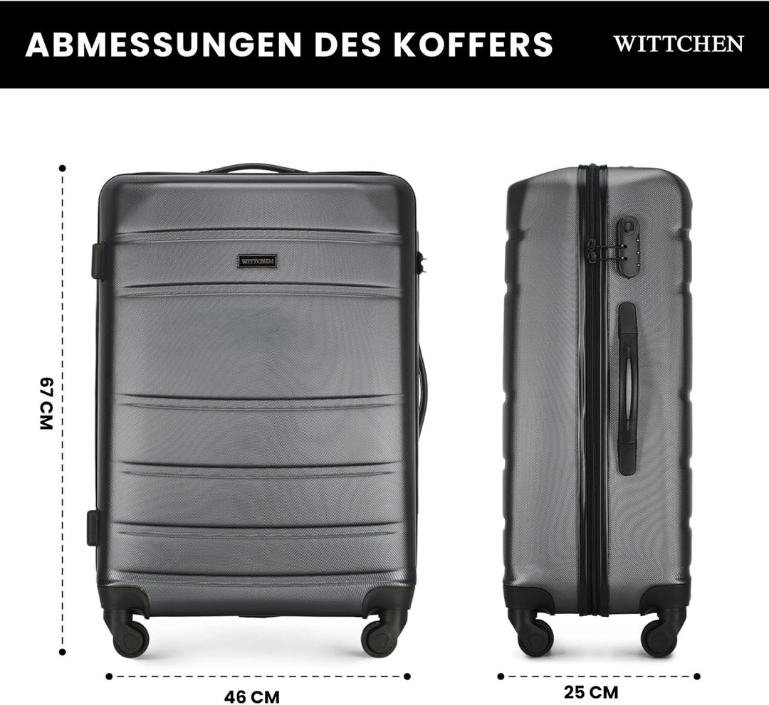 WITTCHEN Mittlerer Koffer Trolley Koffer Reisekoffer aus ABS Hartschalen Trolley 4 Rollen Kombinatio