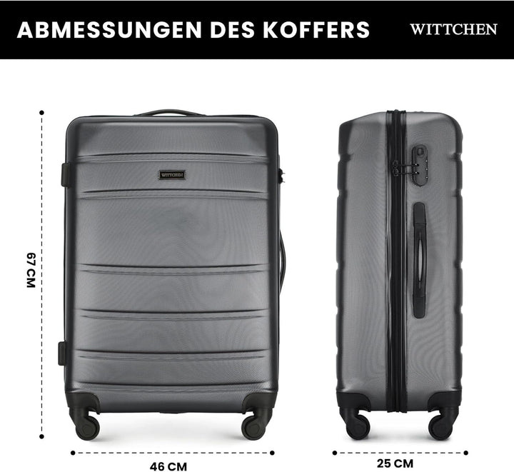 WITTCHEN Mittlerer Koffer Trolley Koffer Reisekoffer aus ABS Hartschalen Trolley 4 Rollen Kombinatio