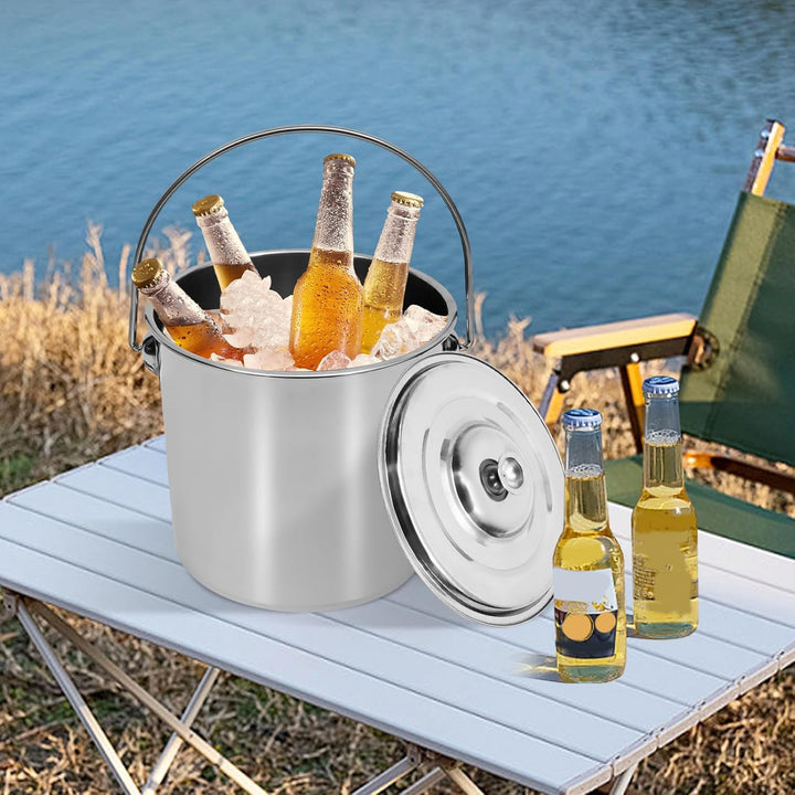 Eimer Edelstahleimer Kücheneimer Futtereimer Milcheimer Sektkühler EIS-Eimer mit Edelstahl Deckel,6L