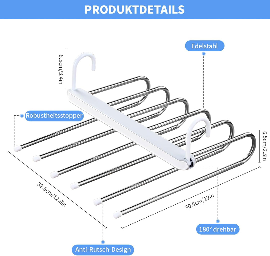 MOPUP Hosenständer, platzsparend, 2er-Pack 6-in-1-Hosenständer aus Edelstahl, multifunktionaler, Rut