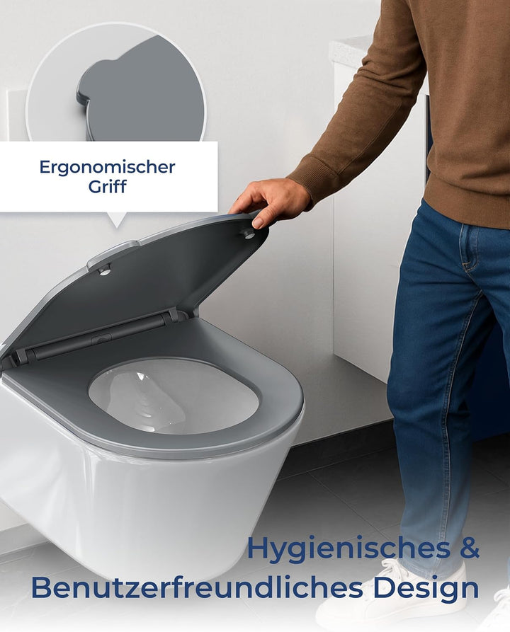 HySail Toilettendeckel mit Absenkautomatik, Benutzerfreundlichem Hygienischem Griff, Schnellverschlu