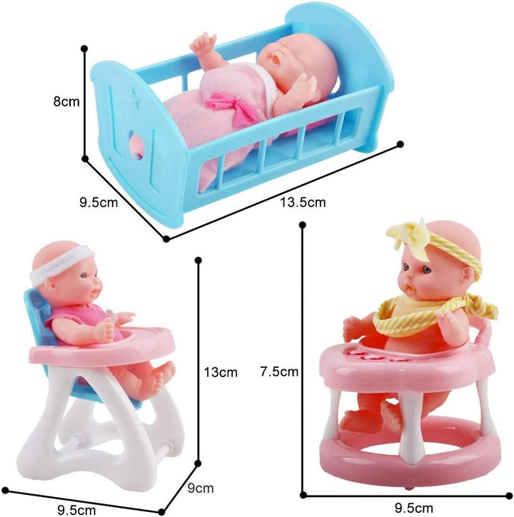 deAO 8 Stück Mini-Babypuppe mit Zubehör, Reborn Puppen Spielset mit Puppenwagen, Badespielzeug, Pupp