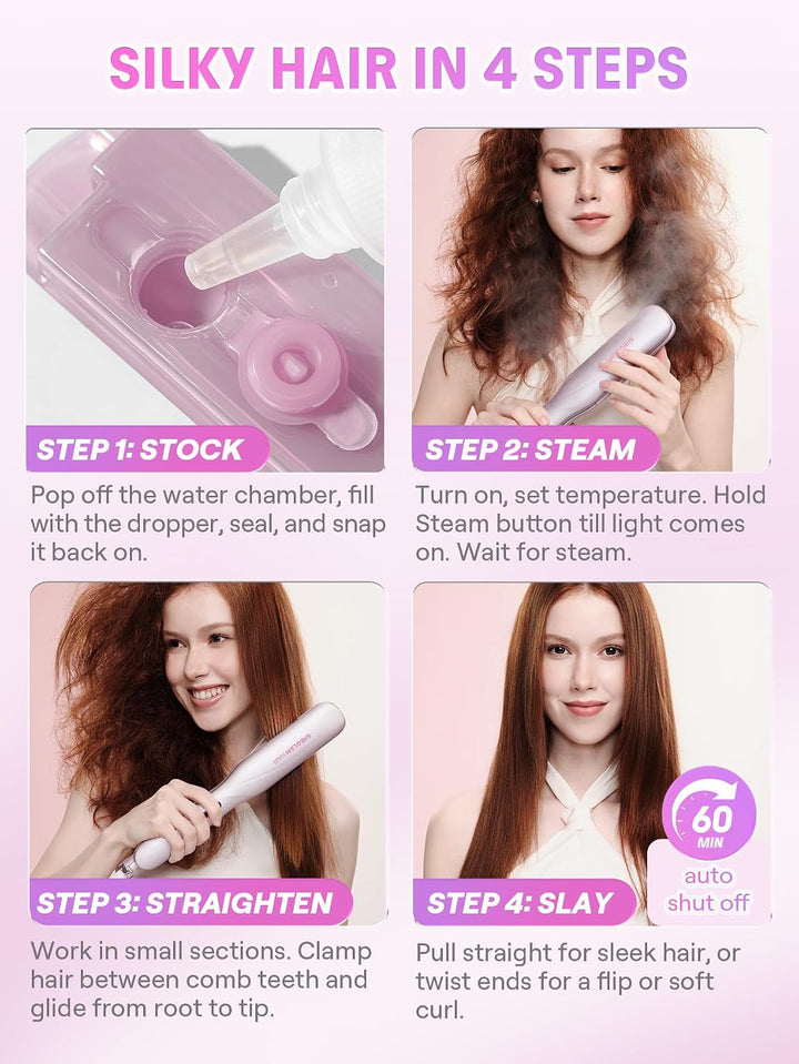 SHEGLAM Dampf-Glätteisen, Keramik-Glätteisen 38 mm | Nano-Dampf Anti-Scald, 90% weniger Hitzeschäden