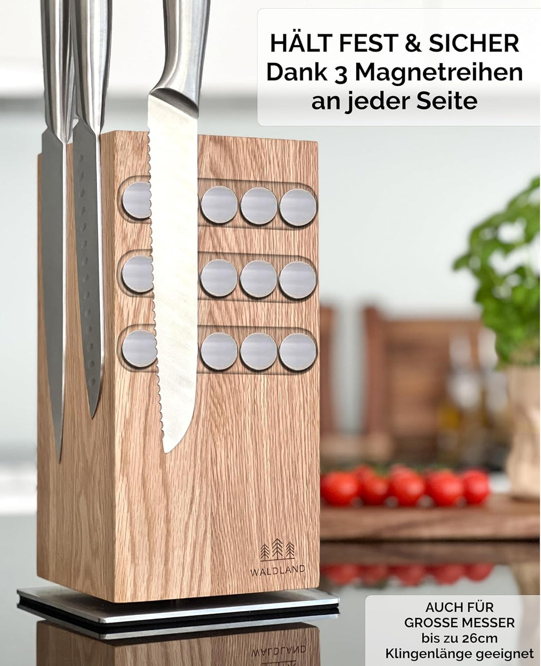 WALDLAND Premium Messerblock ohne Messer – Messerblock magnetisch und 360° drehbar aus edlem & robus